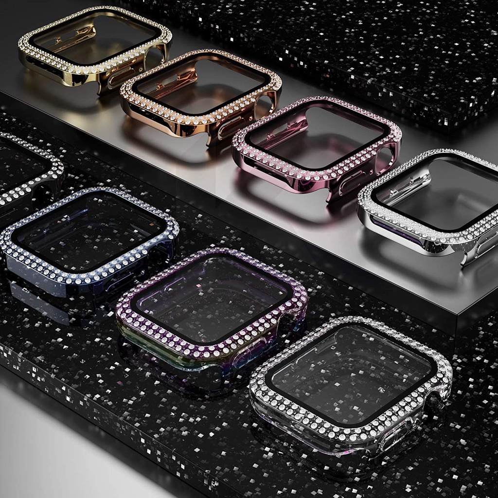 Diamond CaSE For Apple watch 41mm 45mm 40mm 42mm 38mm Bling Bumper Pelindung Cover iWatch Series7 3 4 5 6 se Untuk t500 x7 t5 t5 ft50 w26 w46 w56