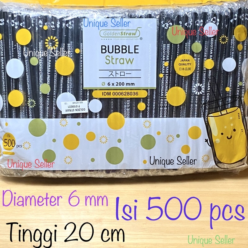 Sedotan Golden Straw Hitam Steril 6mm Tinggi 20 cm isi 500 pcs OXO BIODEGRADABLE / Sedotan Bubble Straw 6 mm Tinggi 20 cm isi 500 pcs / Sedotan Steril Hitam Lancip 6mm / Sedotan Wrapping Film 6 mm / Sedotan Ramah Lingkungan