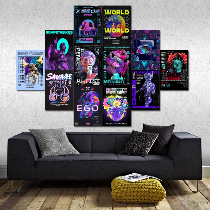 Poster Dinding Aesthetic Ukuran A6 A5 A4 Typography Design Murah 16 pcs | SC103 | Poster Gambar Retr