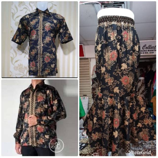 COUPLE BATIK / ROK DUYUNG / ROK PLISKET / ROK LILIT MOTIF AZALEA HITAM