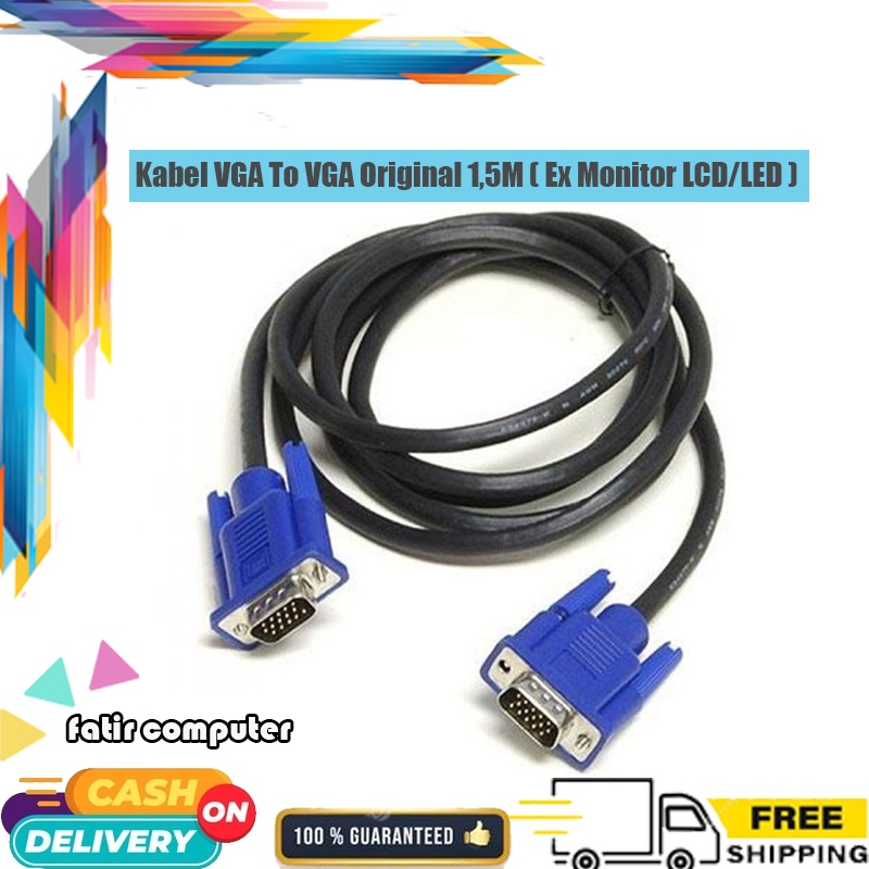 Kabel VGA to VGA PC Komputer Dekstop CCTV Original Tebal Panjang 1.5M Copotan CPU