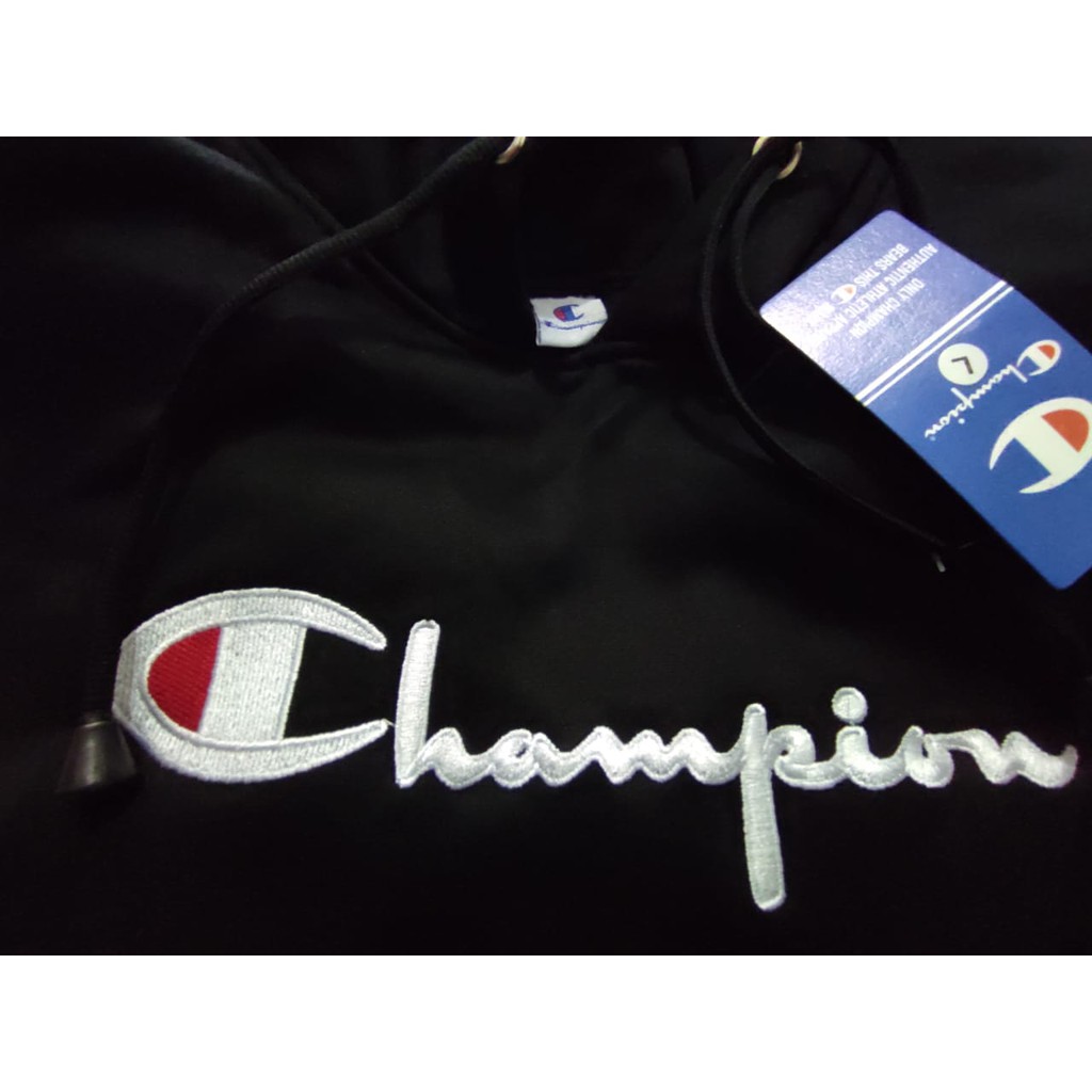 Sweater Hoodie Champion Premium Motif Tulisan Bordir Full Tag wash Original