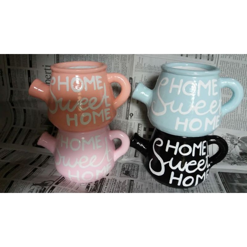 Pot teko gerabah tulisan home sweet home