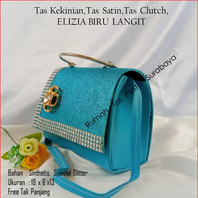 Tas Kekinian,Tas Satin,Tas Clutch,ELIZIA BIRU LANGIT