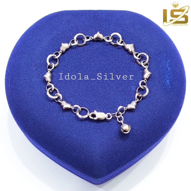 GELANG PERAK ASLI TANGAN WANITA 925 SILVER LAPIS EMAS PUTIH MODEL RANTAI LOVE MIRING POLOS - PERHIASAN PERAK ASLI