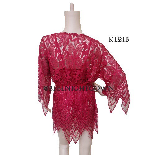 SET SEXY KIMONO LINGERIE NIGHT DRESS LACE BROKAT PREMIUM MERAH KL21B