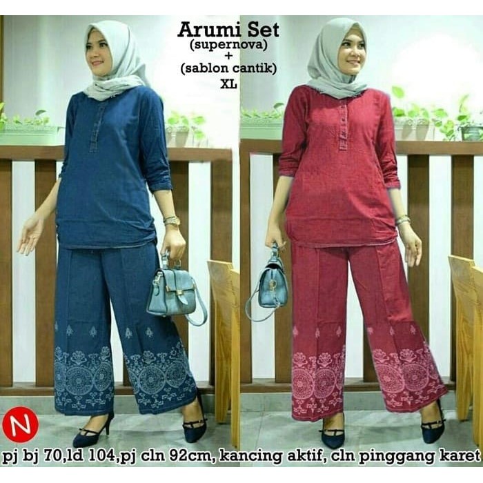 TERLARIS PAKAIAN SET GAMIS WANITA MUSLIM SYARI LEBARAN setelan muslim hijab celana kulot batik xl ju