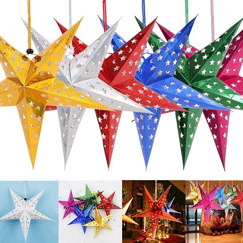 [ 30cm Xmas Five-pointed star Hanging Paper Decoration for Christmas Festival Home Party  Wedding Present ]