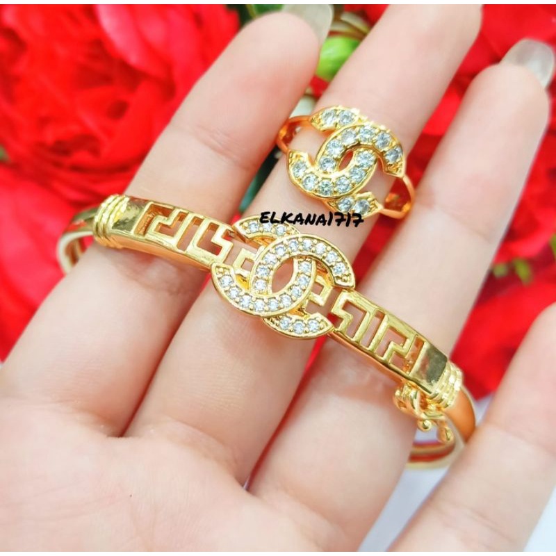 TERLARIS perhiasan wanita gelang Bangkok+cincin brand termanis Anti karat logam emas Korea