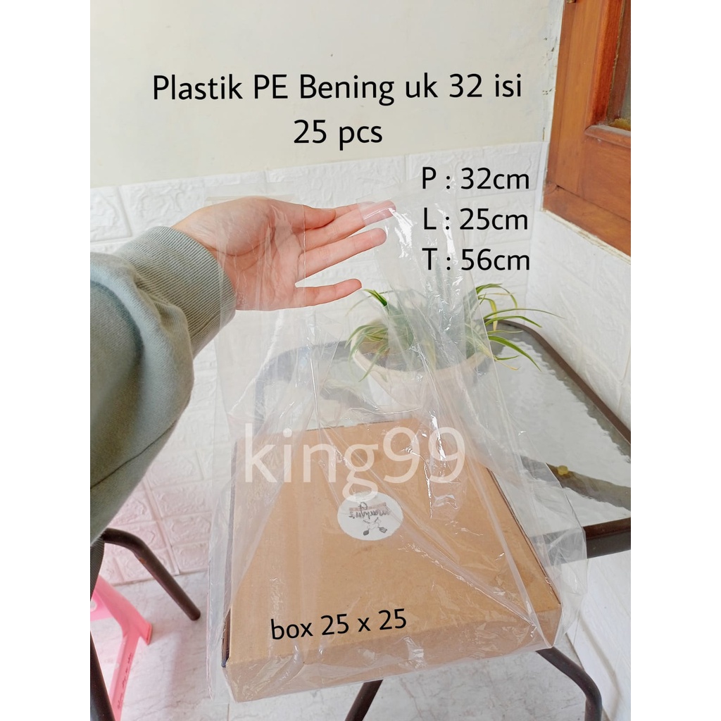 kantong plastik kresek PE bening transparan/ kantong plastik box PE bening uk 32 isi 25pcs