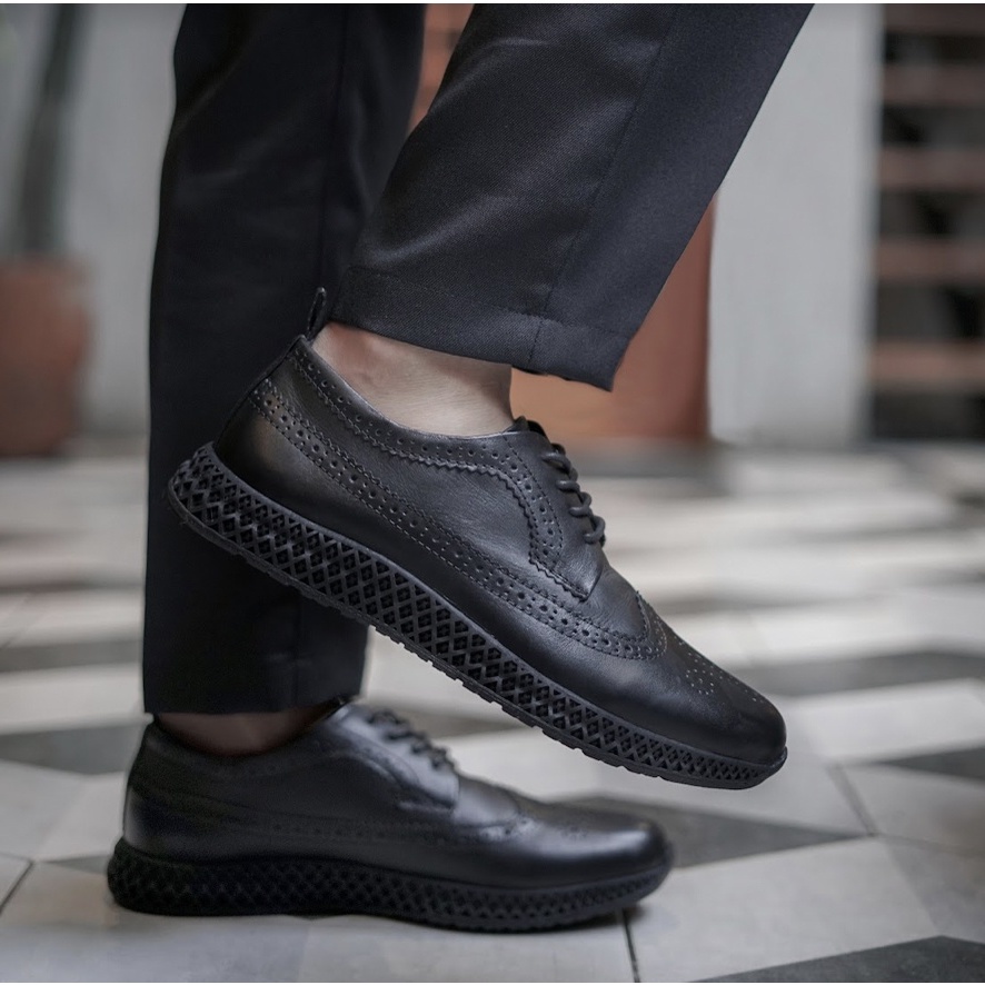 BRITISH 2.1 BLACK (KULIT ASLI) |ManNeedMe x Kenzio| Sepatu Pantofel Pria Derby Shoes Formal ORIGINAL