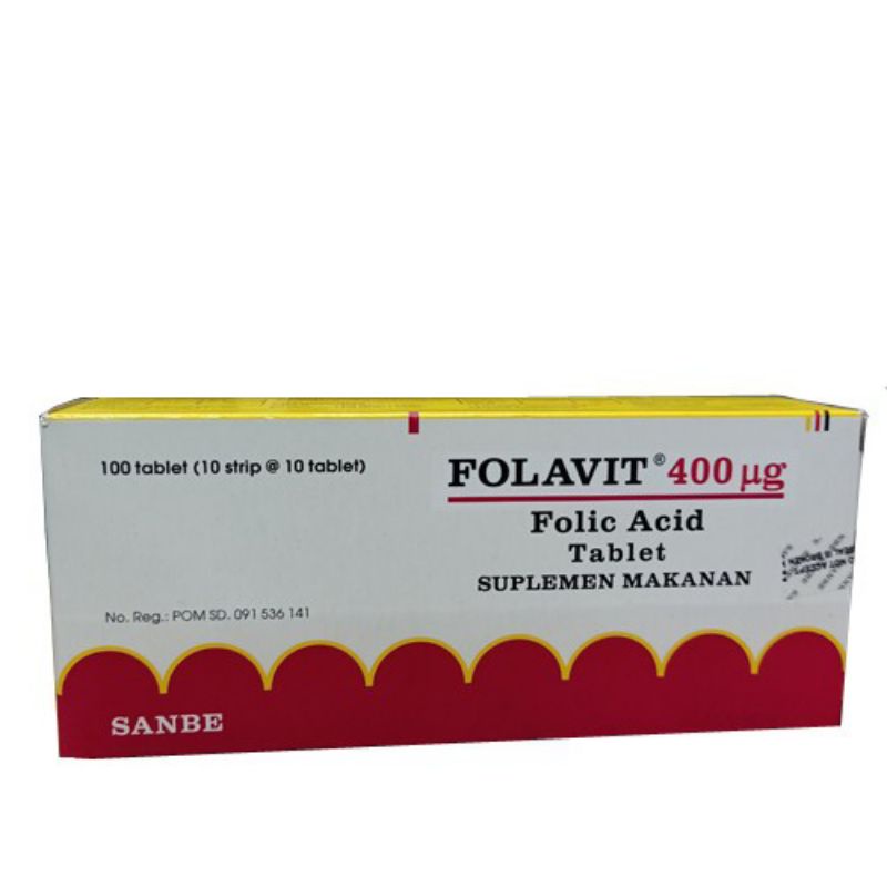 1 Box Folavit 400mg 100tablet / 10 strip Folavit Suplemen Asam Folat Folic Acid sanbe