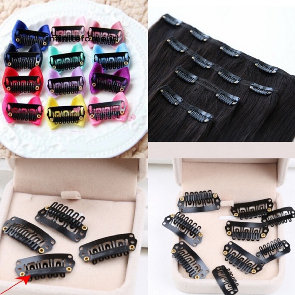 (Infiniteforce.Id) 50pcs Klip Extension Rambut Bentuk U 28mm Bahan Metal Warna Hitam