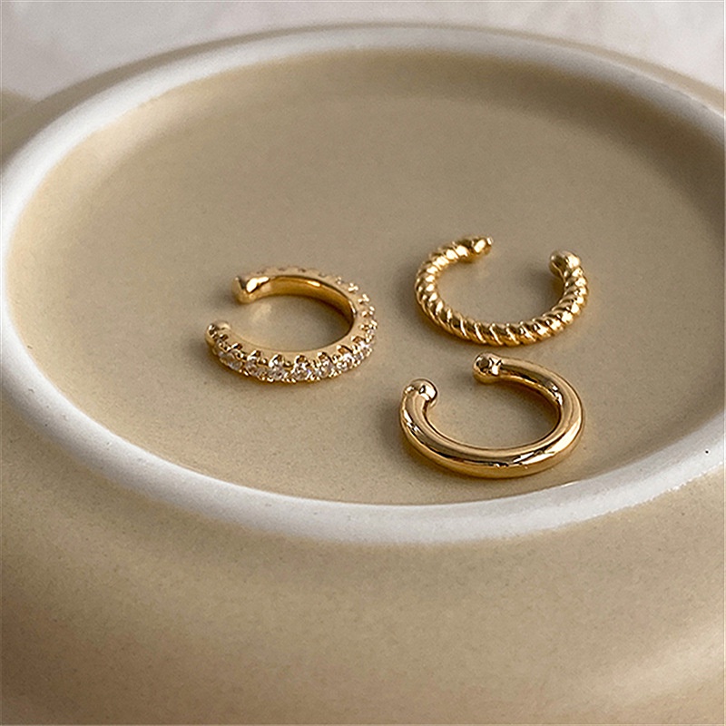 [ 3Pcs/Set Gold Color Rhinestone  Hoop Earrings  Ear Cuff Ear Clips  Ear Jewelry for Girls ]