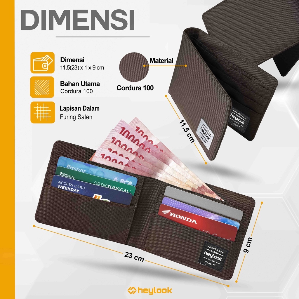 Free Box Super Premium !! Dompet Lipat Pendek Pria Bahan Cordura Awet Kuat Keren Asli Branded Premium Wallet