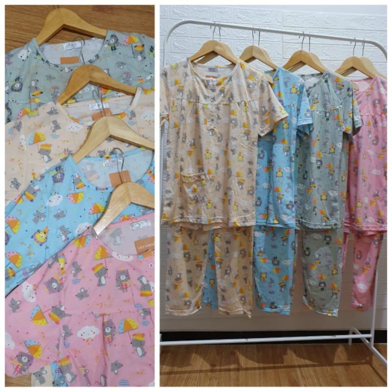 Piyama wanita Lily White celana panjang all size busui friendly