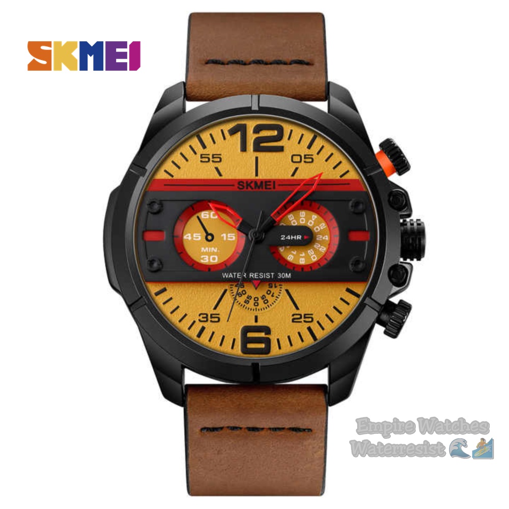 Jam Tangan Skmei 1846 Pria Cowok Analog Strap Leather Kualitas Original Waterproof