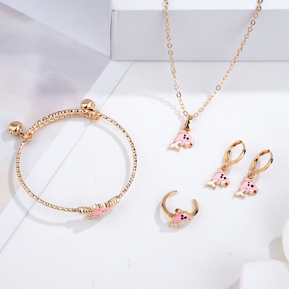 ✅COD Set perhiasan anak Kalung titanium rose gold gelang cincin anting titanium asesoris wanita murah D438