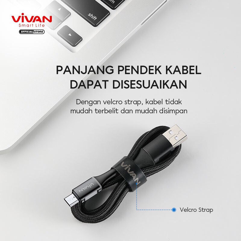 VIVAN VDC100 / VDC200 Kabel Type C 3A LED Light Quick Charge 1M &amp; 2 M - Garansi Resmi 1 Tahun