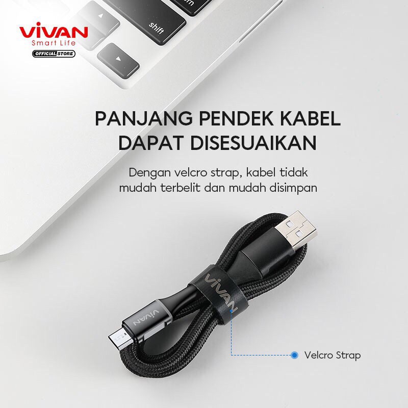 VIVAN VDM100 / VDM200 Kabel Micro USB Android 2.4A LED Light Quick Charge 1M &amp; 2 M - Garansi Resmi 1 Tahun