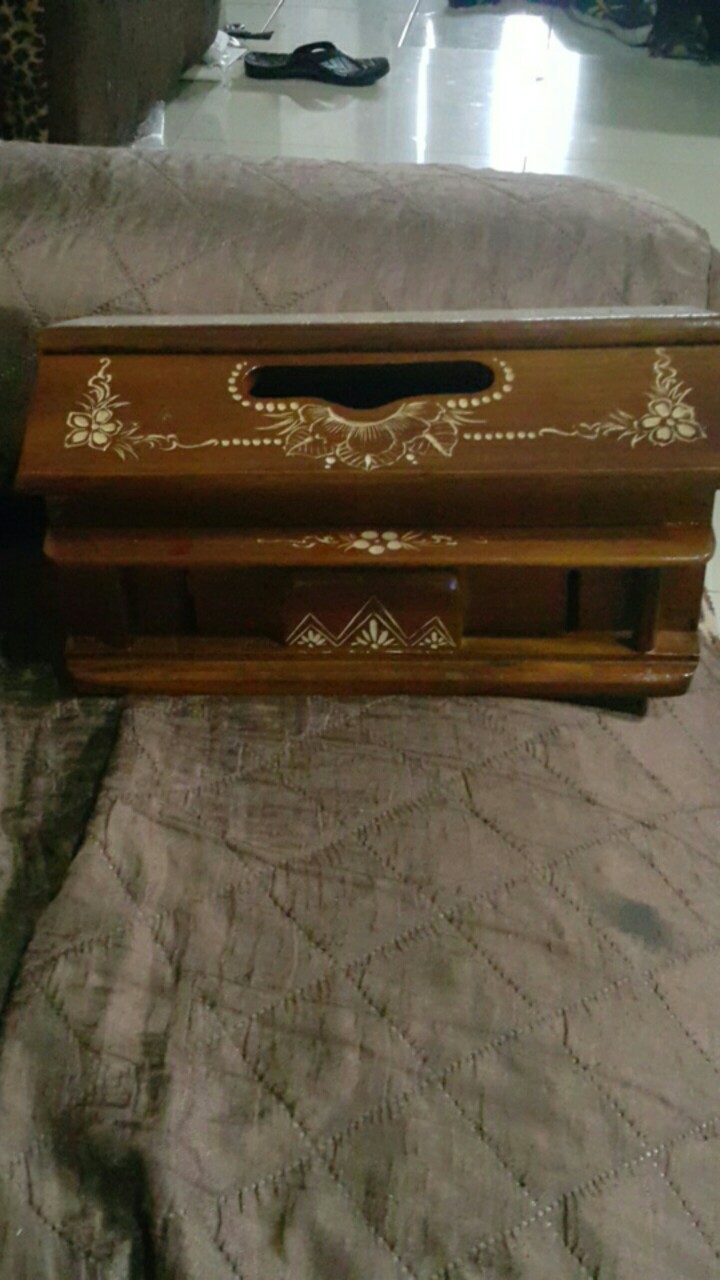 Tempat Box Kotak Tisu Model Rumah Ukiran Cukit Kayu Jati
