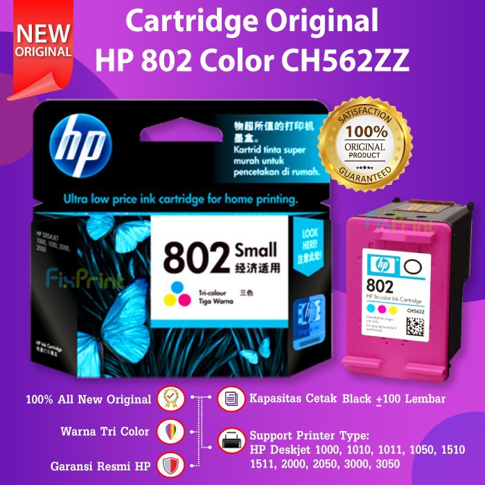 FixPrint SET Cartridge HP 802 Black Color Tinta Printer Deskjet 2050 3050 1010