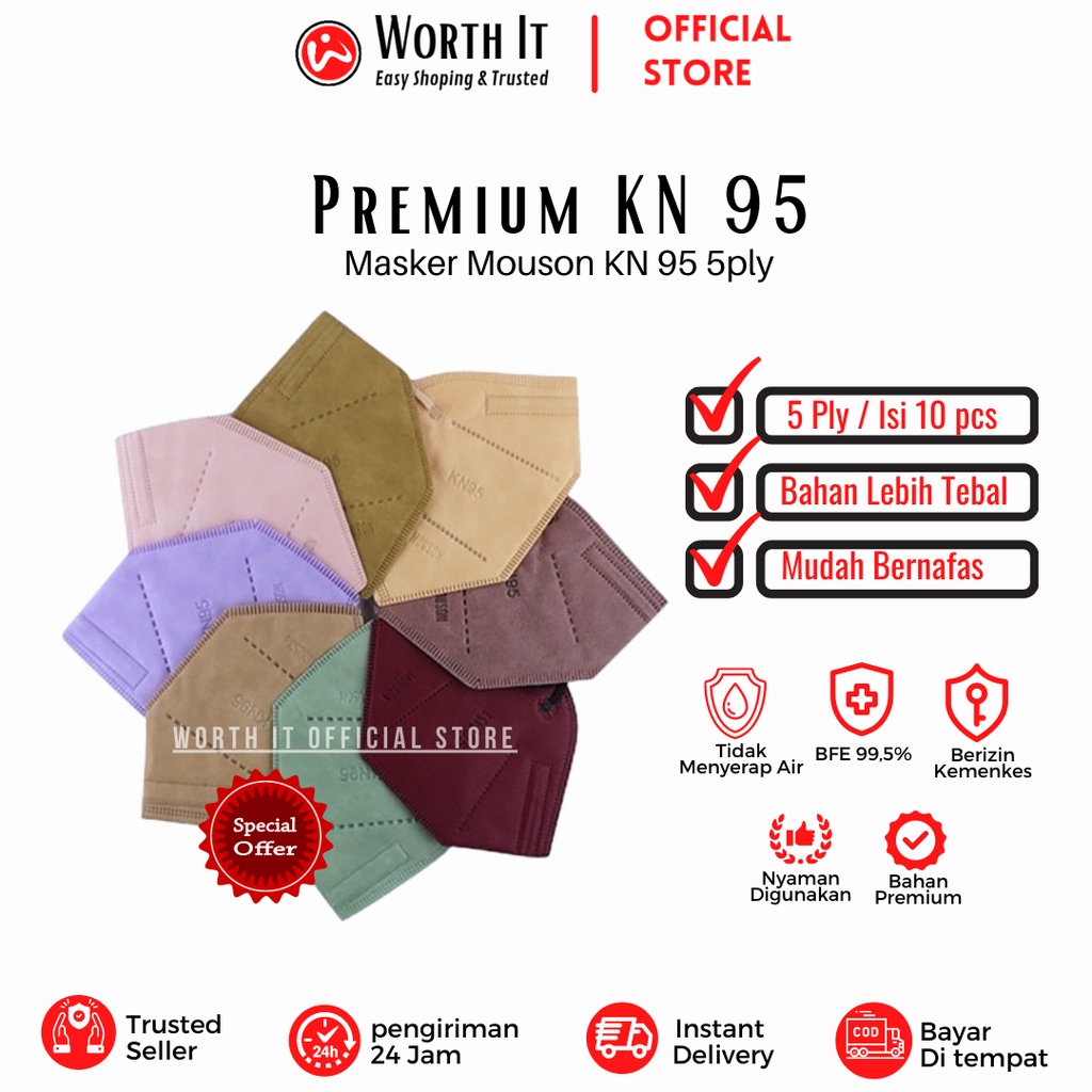 Masker KN95 KN 95 Medis Mouson Embos  5d Aeproo Pokana Premium Original Import artis korea Extra Nya