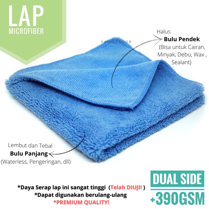 Kain Lap Microfiber / Mikrofiber Tebal Halus 390gsm ( 35x35 Cm) Lap Mobil Lap Serbaguna , Lap Dapur
