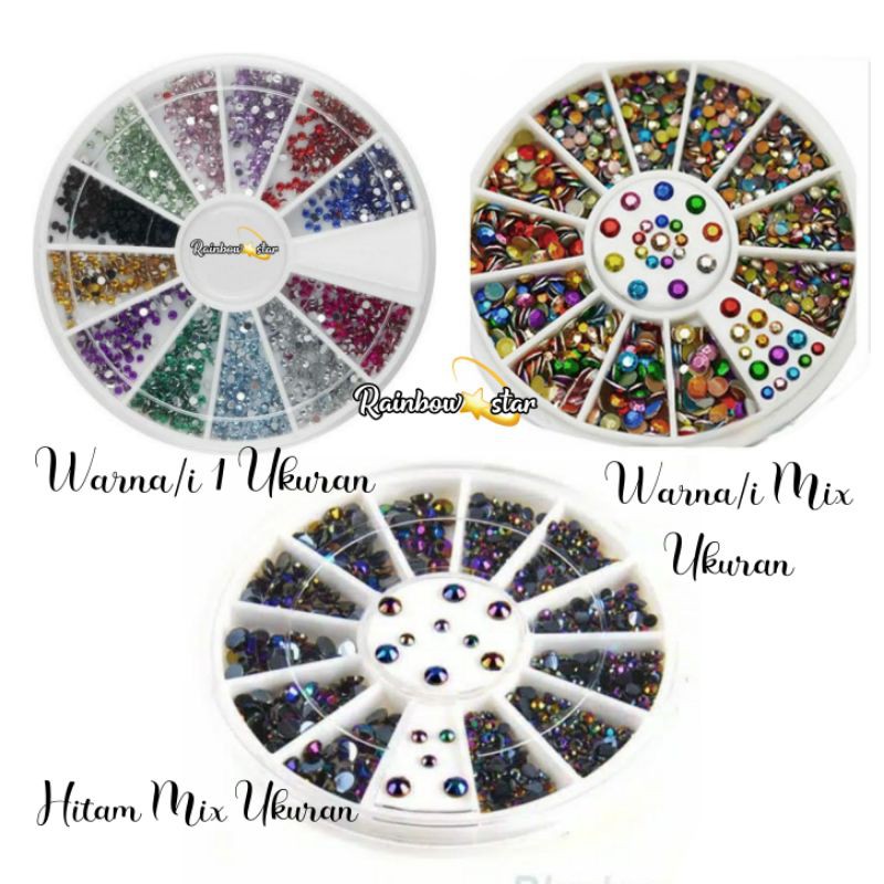 Rainbow Rhinestone  Nail Art Gigi Rhinestone 2mm 12 Warna Diamond Gigi Kristal Gigi Manik kuku Warna Warni