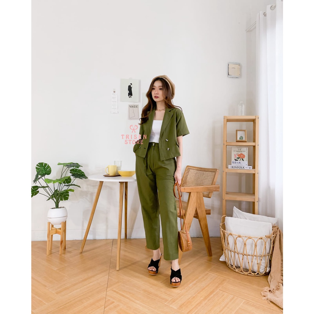 Trisenstore One Set Kemeja dan Celana Kulot Elora - Setelan Wanita