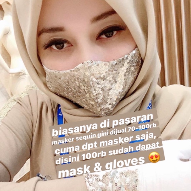 masker gloves set hollywood sequin sarung tangan