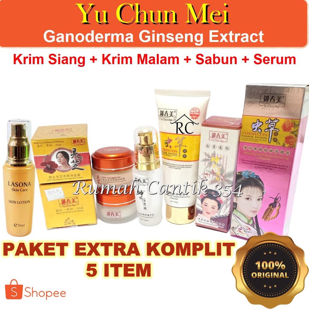 Paket Super Extra Komplit 5 Item Yu Chun Mei Gold Ekstrak Ginseng Ganoderma Rumah Cantik 354 Paket Lengkap YuChunMei Gold Ginseng Ganoderma Herbal Cordyceps Emas