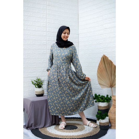 MIDI DRESS | LONG TUNIC MOTIF BUNGA | DRESS MUSLIM | HOMEDRESS