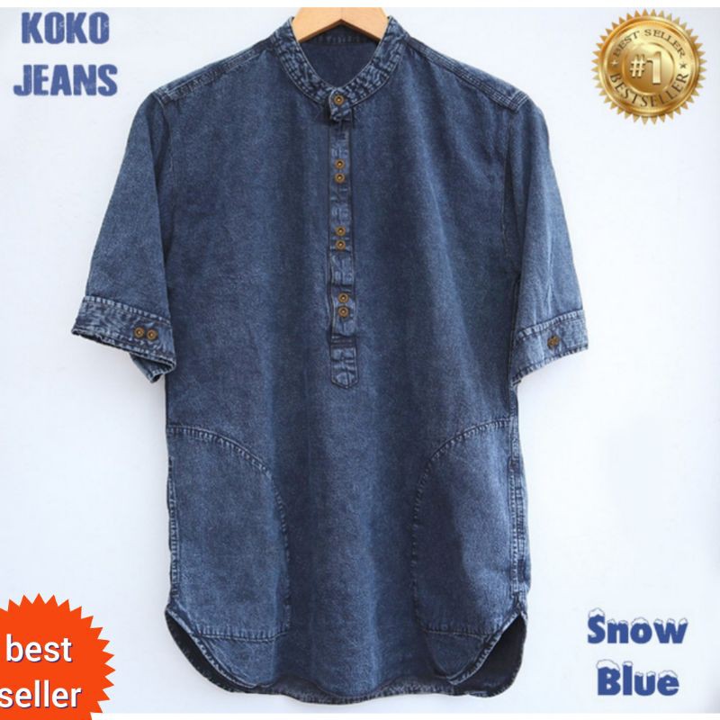 baju koko pria bahan jeans uk xxl terbaru koko levis