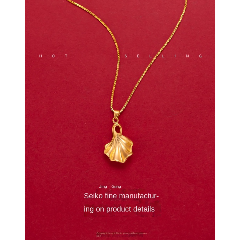 Kalung Liontin Daun Ginkgo Emas Asli Kadar 375Gaya Korea Untuk Wanita