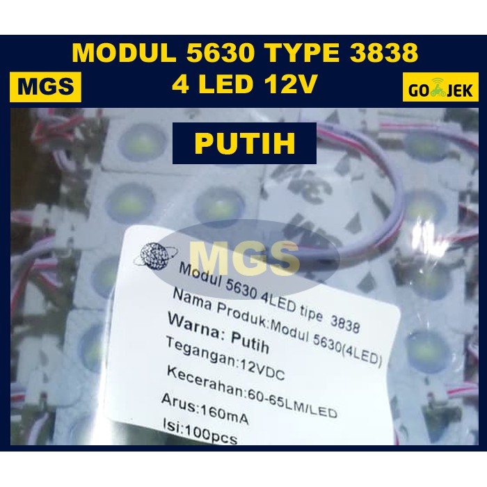 100Pcs MODUL 4 LED 3838 12V PUTIH