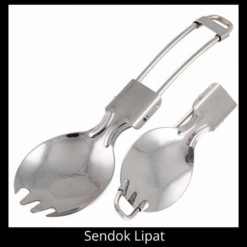 Sendok Lipat Outdoor Portable Stainless Steel Foldable Spoon Fork Alat Makan Cocok Untuk Kegiatan Me