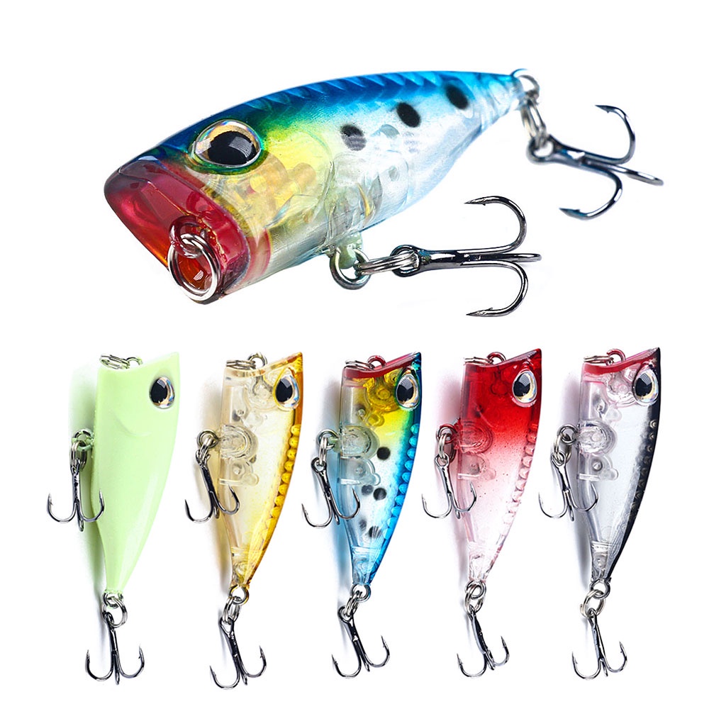 Hengjia 5pcs Umpan Pancing Floating Popper Fishing Lures Alat Pancing Ikan Kecil Luminous  Topwater Bait Hard Bait Artificial Poper 4cm / 3.3g