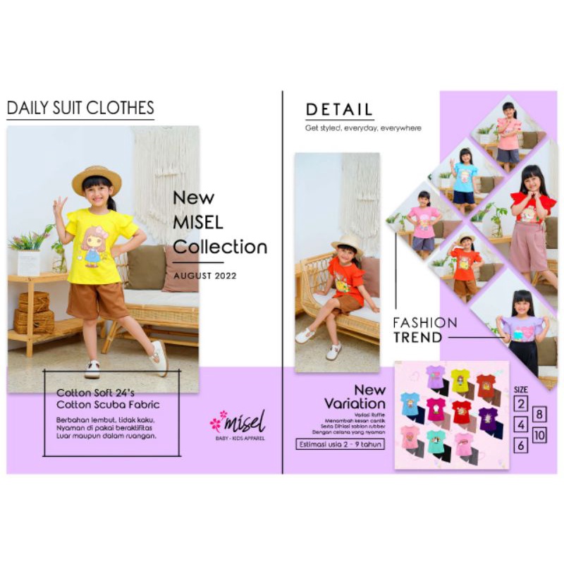 Setelan Baju Kaos Anak Perempuan Cewek Misel Set Top Ruffle Short Sleeve 2 3 4 5 6 7 8 Tahun