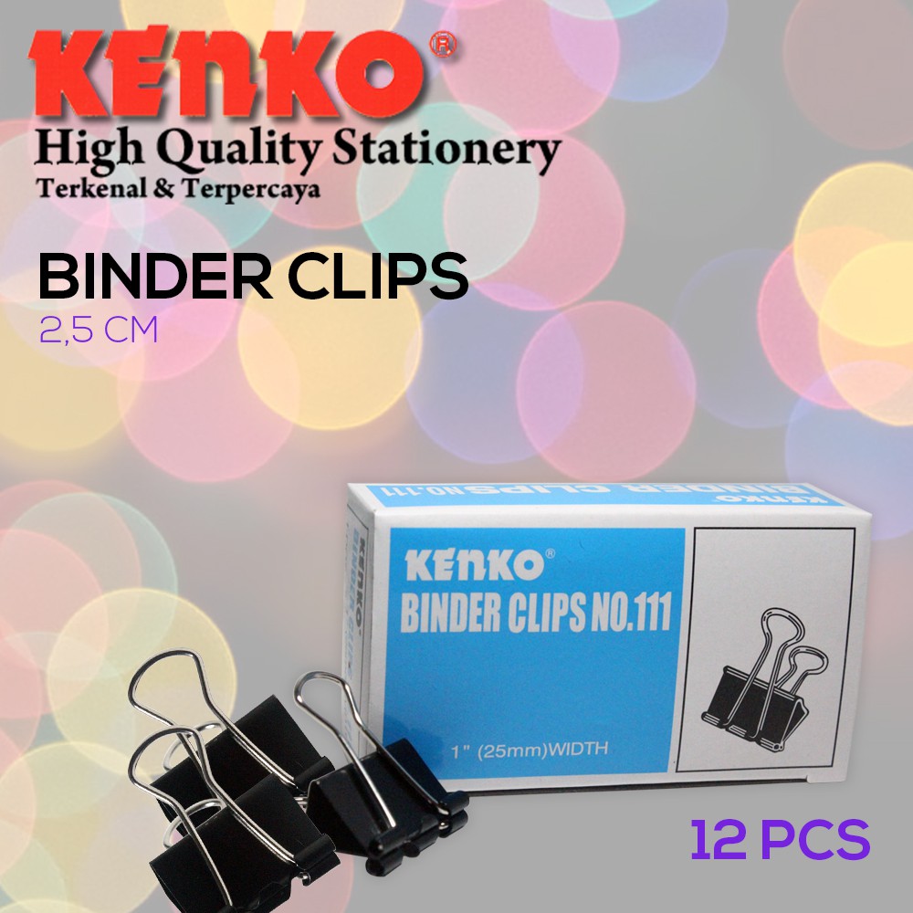 OFF-17 | Kenko Binder Clips No.111 - 1 BOX ISI 12 PCS - Clip - Klip Penjepit Kertas Hitam - Jepitan