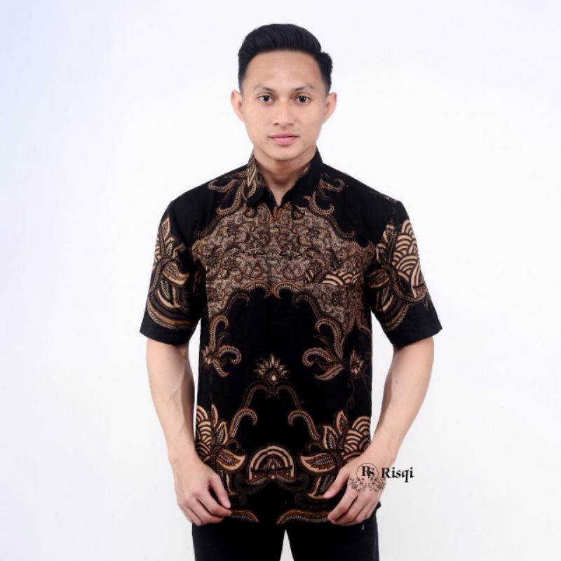 wolakwalik Hitam baju batik kemeja batik pria lengan pendek