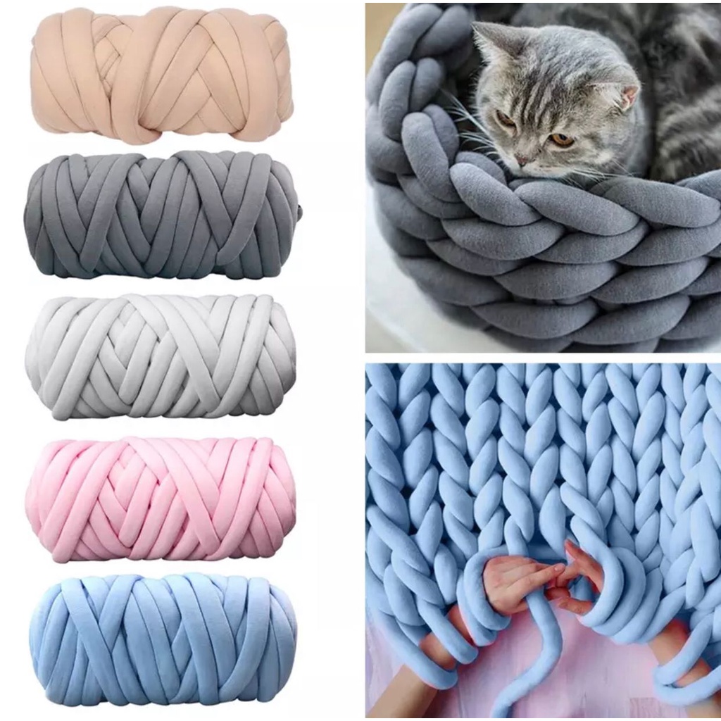 Super Thick Chunky Cotton Tube Yarn DIY Bulky Blanket Hand Knitting Spin Yarn | Bantal Selimut