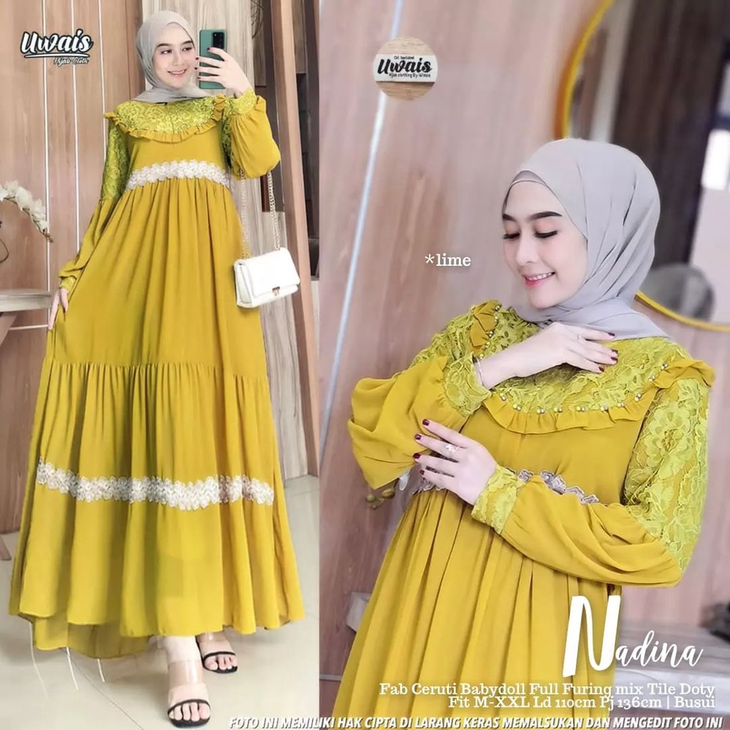 Gamis Brukat Baju Kondangan Wanita Aplikasi Renda Bunga Gamis Busui Baju Pesta Wanita Muslim Dess Jumbo Nadira Maxy