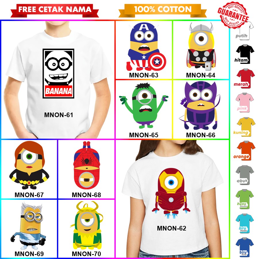 [FREE NAMA!!] Baju Kaos COUPLE  ANAK DAN DEWASA MINION BANYAK MOTIF