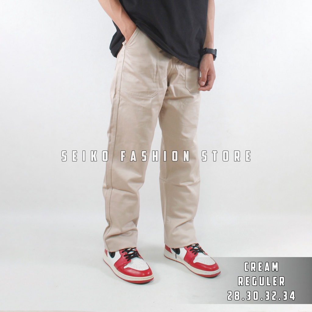 Celana Panjang Pria Chino Fatigue Pants Reguler Fit Oversize Unisex Cream