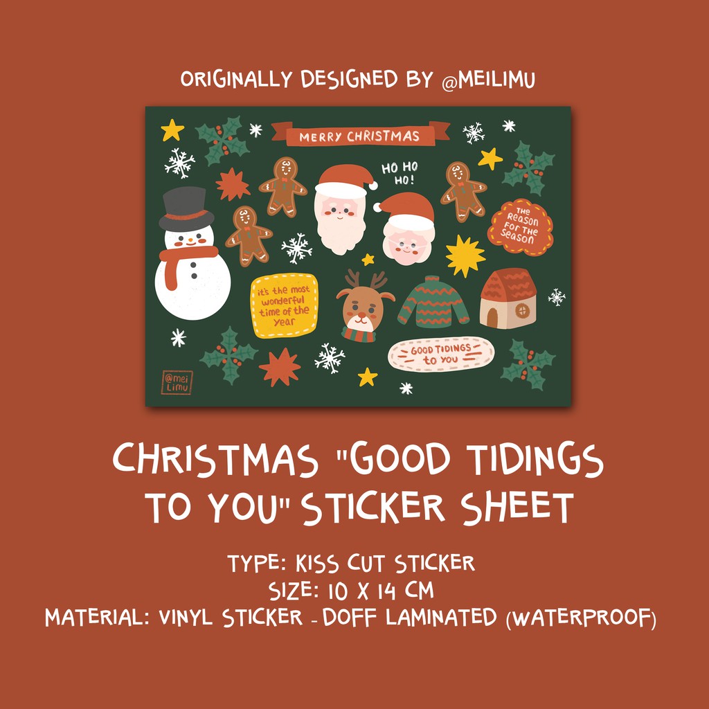 

Sticker Sheet "Good Tidings to You" / Hadiah Stiker Natal Christmas Lucu / Hiasan Scrapbook