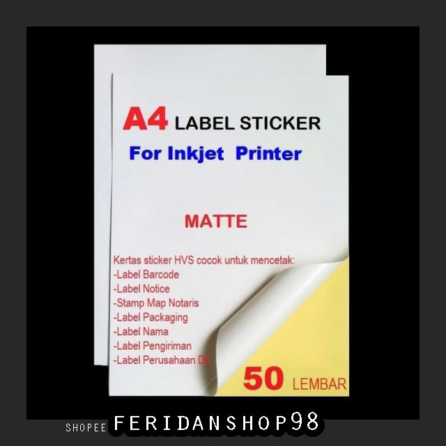 

FS301 STIKER KERTAS STICKER A4 ATK FOR INKJET PRINTER ISI 50 LEMBAR BY FERIDANSHOP98