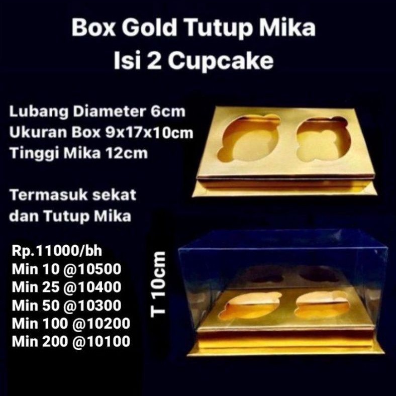

BOX GOLD ISI 2 CUPCAKE TUTUP MIKA UKURAN 9x17X10cm