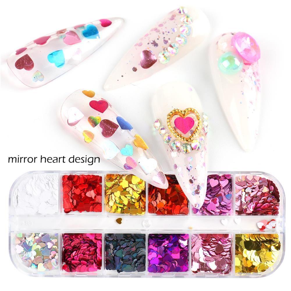 Preva 12kisi Cinta Hati Kuku Payet Fashion Manicure Decor DIY Art 3D Dekorasi Kuku