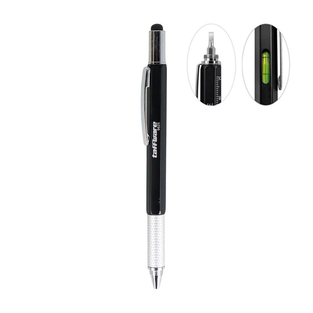 Pena Multifungsi Plastik Stylus + Penggaris + Level + Obeng - 9625 - OMOT35BK Black